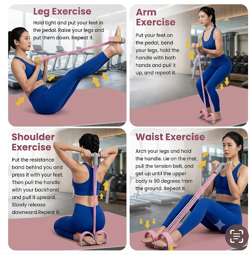4-Tube Resistance Band Pedal Exerciser for Home Workout