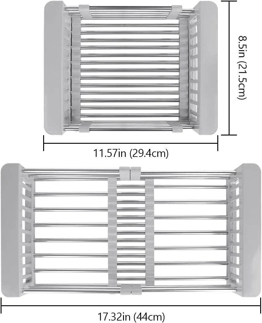 Expandable Stainless Steel Over the Sink Dish Drying Rack & Kitchen Drain Basket