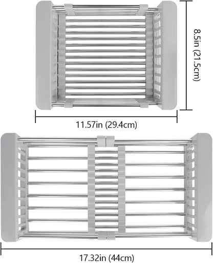Expandable Stainless Steel Over the Sink Dish Drying Rack & Kitchen Drain Basket