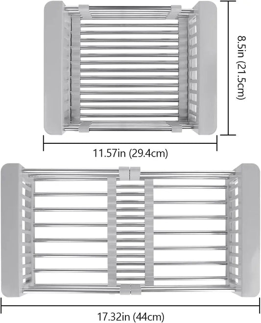 Expandable Stainless Steel Over the Sink Dish Drying Rack & Kitchen Drain Basket
