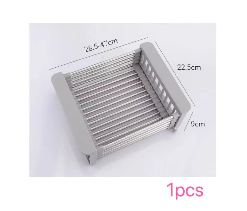 Expandable Stainless Steel Over the Sink Dish Drying Rack & Kitchen Drain Basket
