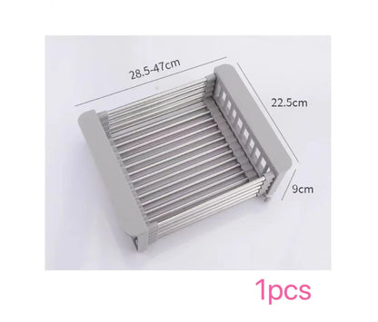 Expandable Stainless Steel Over the Sink Dish Drying Rack & Kitchen Drain Basket