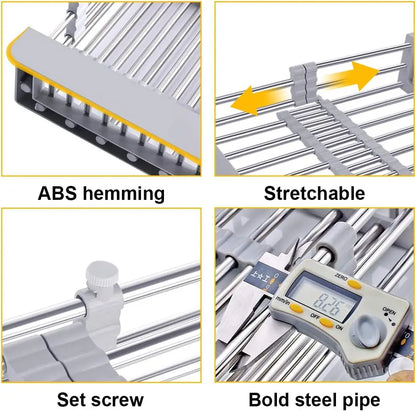 Expandable Stainless Steel Over the Sink Dish Drying Rack & Kitchen Drain Basket