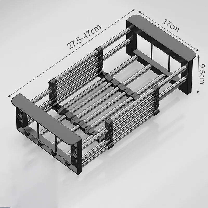 Expandable Stainless Steel Over the Sink Dish Drying Rack & Kitchen Drain Basket