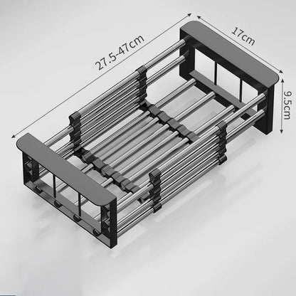 Expandable Stainless Steel Over the Sink Dish Drying Rack & Kitchen Drain Basket