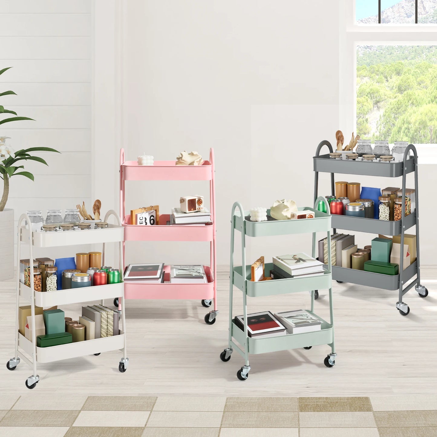 3-Tier Rolling Utility Cart – Heavy-Duty Storage Organizer Trolley with Wheels