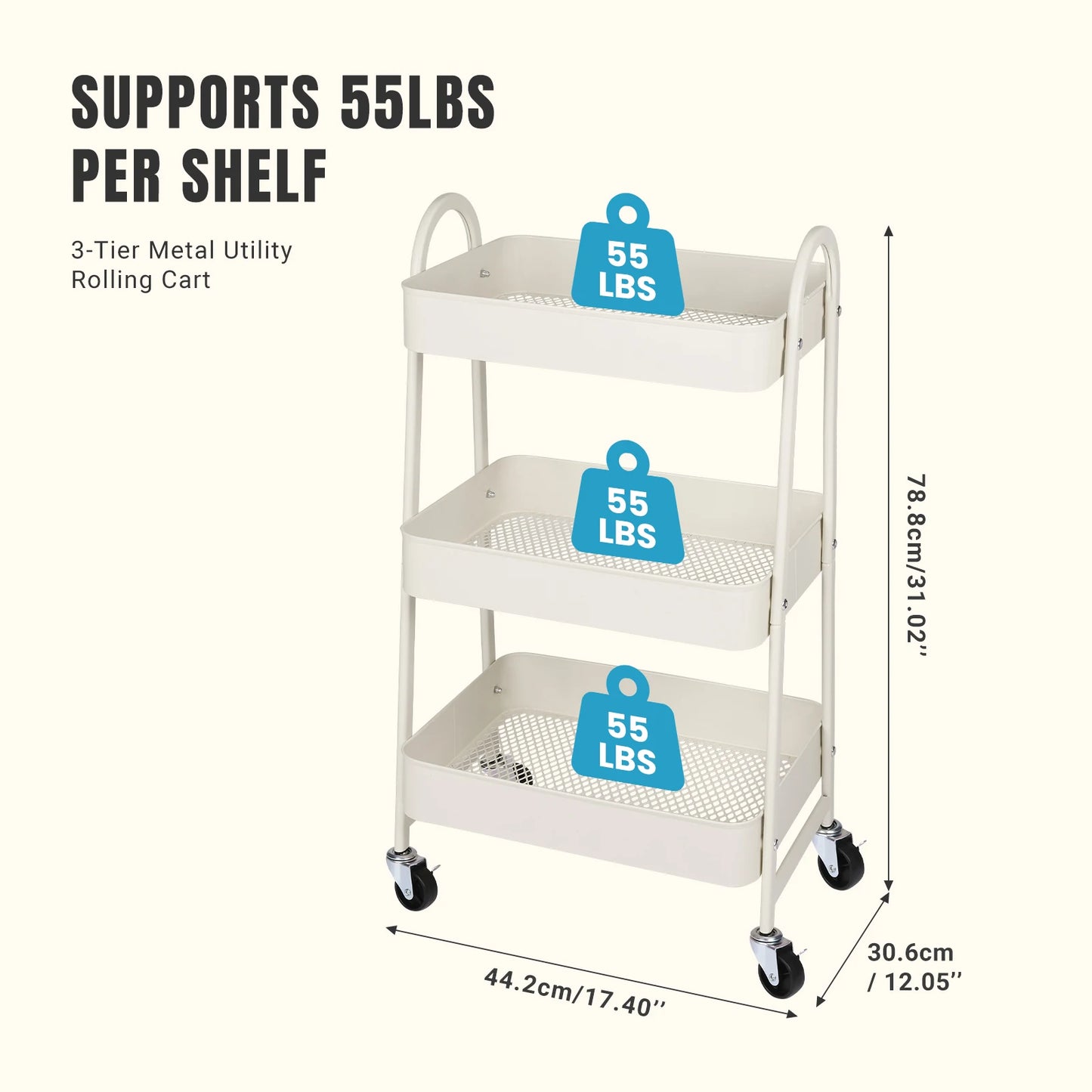 3-Tier Rolling Utility Cart – Heavy-Duty Storage Organizer Trolley with Wheels