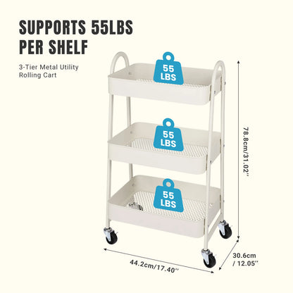 3-Tier Rolling Utility Cart – Heavy-Duty Storage Organizer Trolley with Wheels