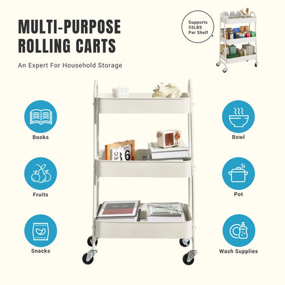 3-Tier Rolling Utility Cart – Heavy-Duty Storage Organizer Trolley with Wheels