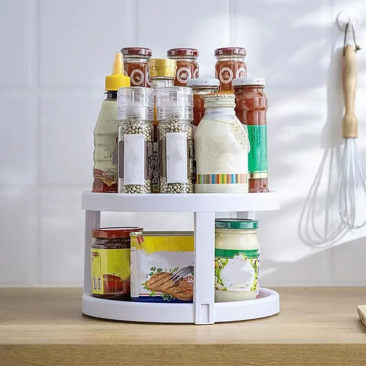 2-Tier Rotating Spice Rack Organizer – 360 Degree Lazy Susan Turntable for Kitchen & Cabinet