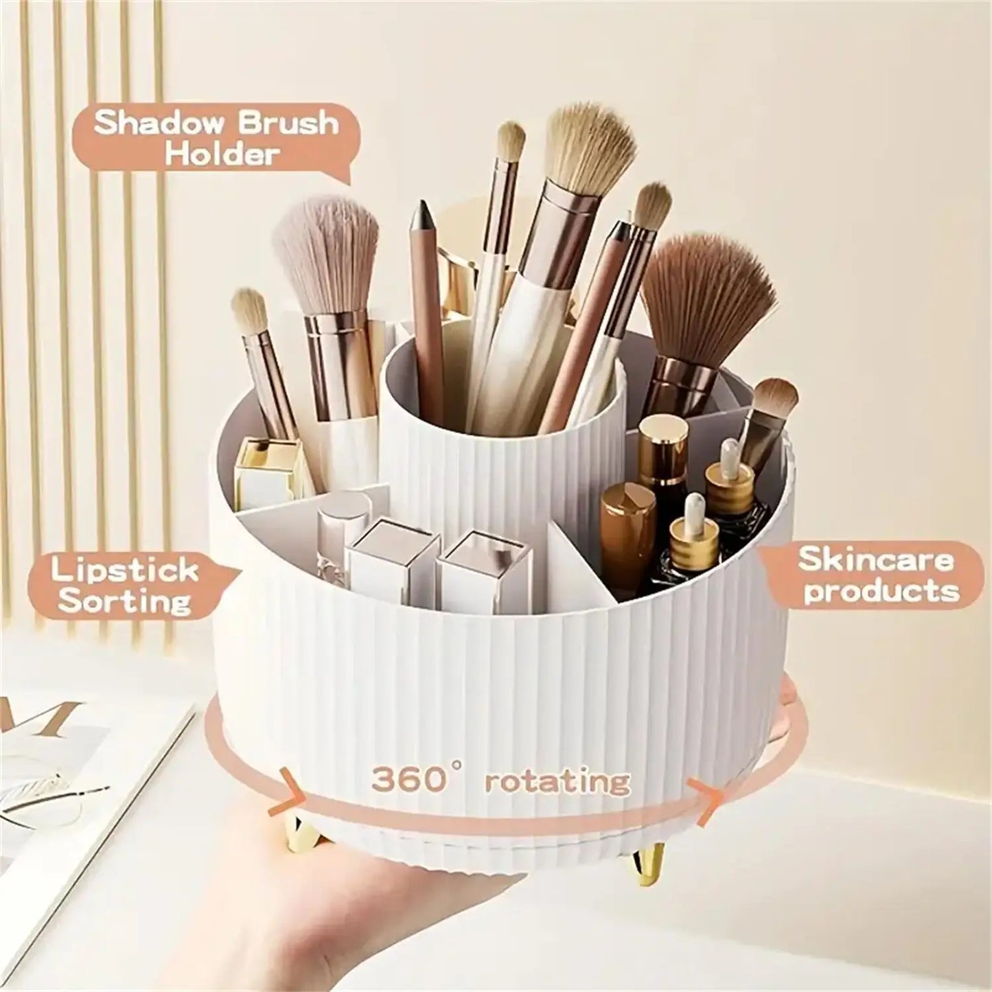 360° Rotating Makeup Brush Organizer Holder