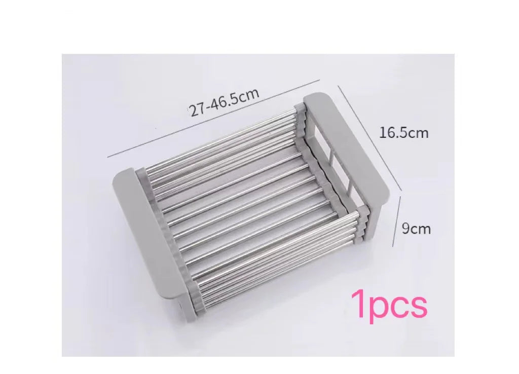 Expandable Stainless Steel Over the Sink Dish Drying Rack & Kitchen Drain Basket