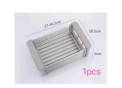 Expandable Stainless Steel Over the Sink Dish Drying Rack & Kitchen Drain Basket